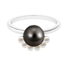 Elegant Tahitian and Freshwater Pearl Half Halo Ring in Gold Tahitian pearl - ( AAA ) - Quality - Rosec Jewels