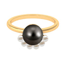 Elegant Tahitian and Freshwater Pearl Half Halo Ring in Gold Tahitian pearl - ( AAA ) - Quality - Rosec Jewels