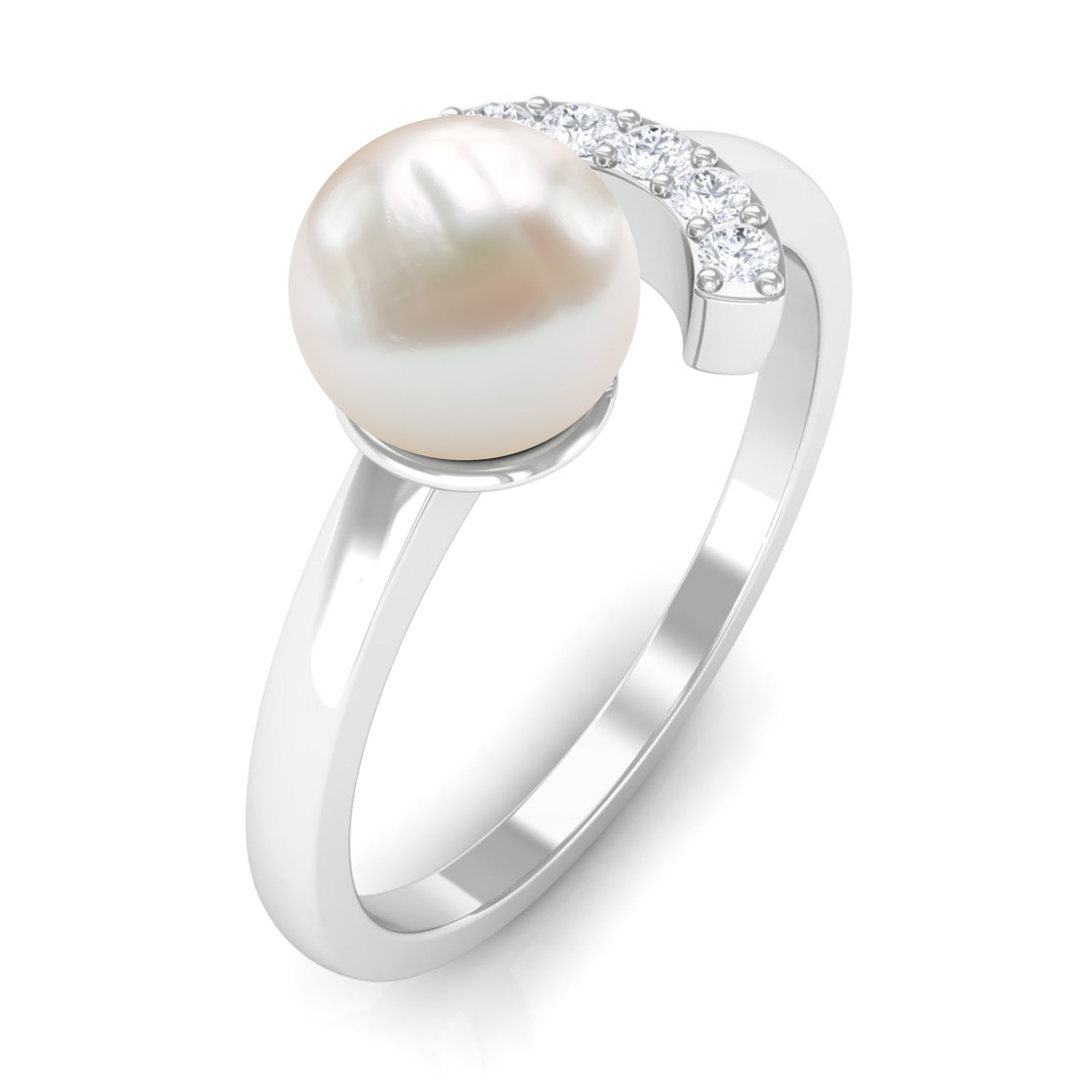 Freshwater Pearl and Diamond Cuff Ring Freshwater Pearl - ( AAA ) - Quality - Rosec Jewels