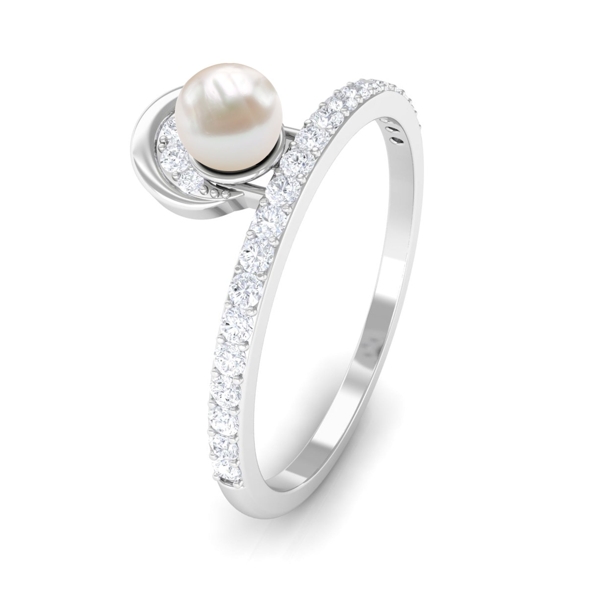 3/4 CT Freshwater Pearl and Diamond Minimal Ring Freshwater Pearl - ( AAA ) - Quality - Rosec Jewels