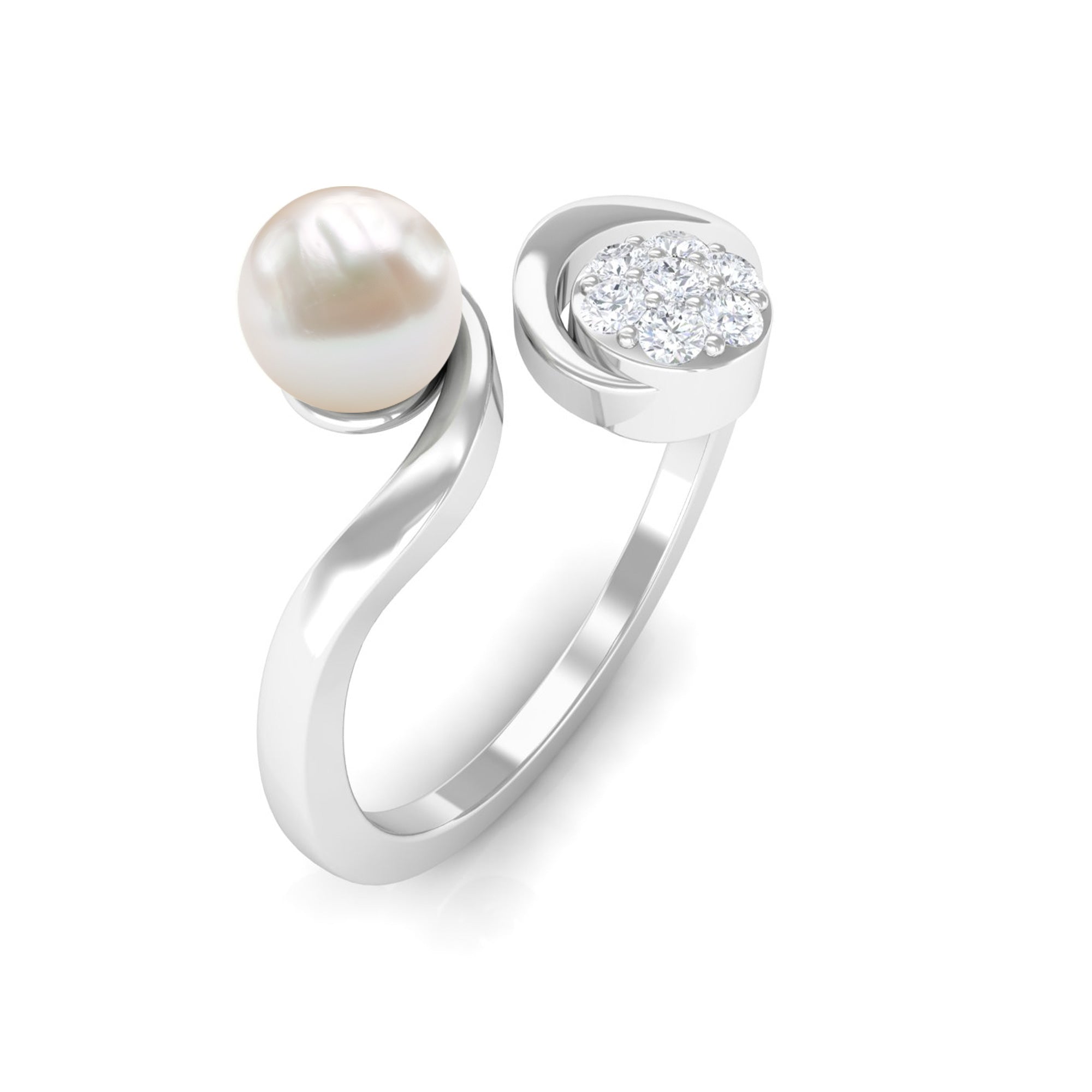 2.25 CT Freshwater Pearl Minimal Wrap Ring with Diamond Freshwater Pearl - ( AAA ) - Quality - Rosec Jewels