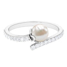 Bead Set Freshwater Pearl Minimal Wrap Ring with Diamond Freshwater Pearl - ( AAA ) - Quality - Rosec Jewels