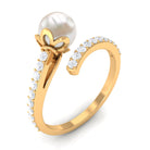 Bead Set Freshwater Pearl Minimal Wrap Ring with Diamond Freshwater Pearl - ( AAA ) - Quality - Rosec Jewels