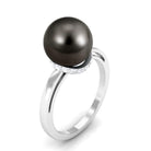 Tahitian Pearl Solitaire Engagement Ring with Diamond Surprise Halo Tahitian pearl - ( AAA ) - Quality - Rosec Jewels