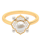 Freshwater Pearl Flower Engagement Ring with Diamond Freshwater Pearl - ( AAA ) - Quality - Rosec Jewels