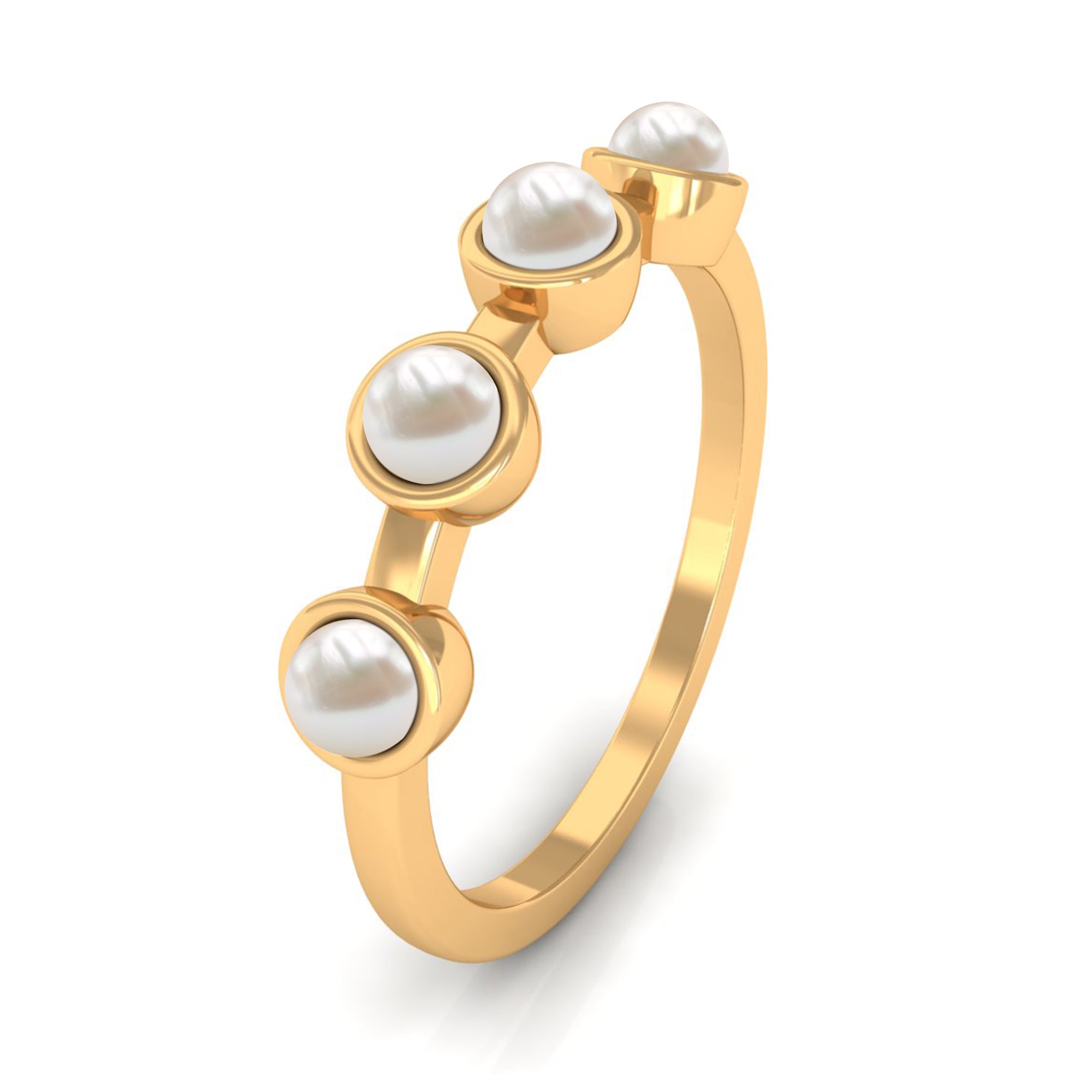 3/4 CT Bezel Set Freshwater Pearl Minimal Promise Ring Freshwater Pearl - ( AAA ) - Quality - Rosec Jewels