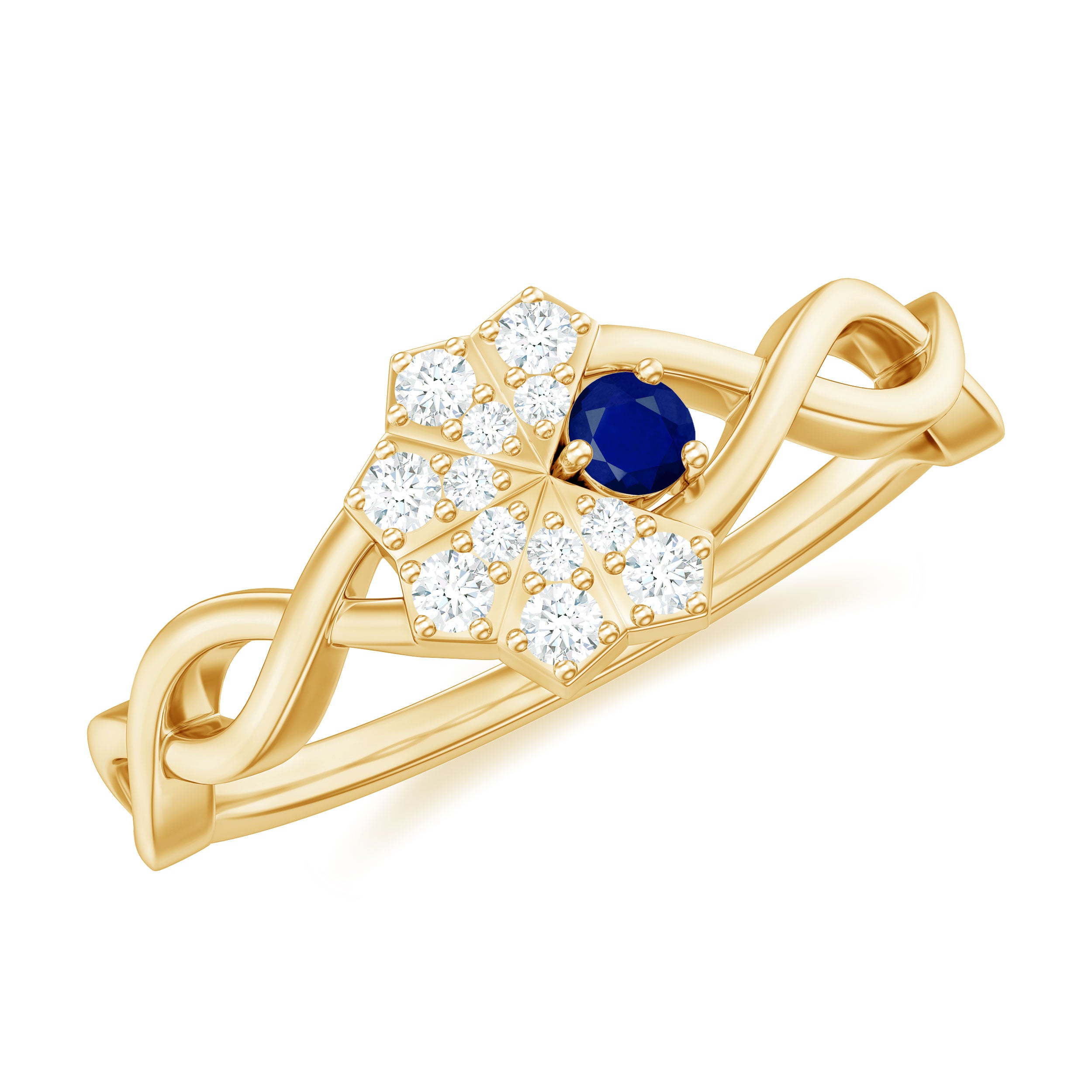 1/4 CT Real Blue Sapphire Flower Ring with Diamond Accent Blue Sapphire - ( AAA ) - Quality - Rosec Jewels