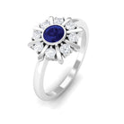 3/4 CT Bezel Set Blue Sapphire Statement Ring with Diamond Blue Sapphire - ( AAA ) - Quality - Rosec Jewels