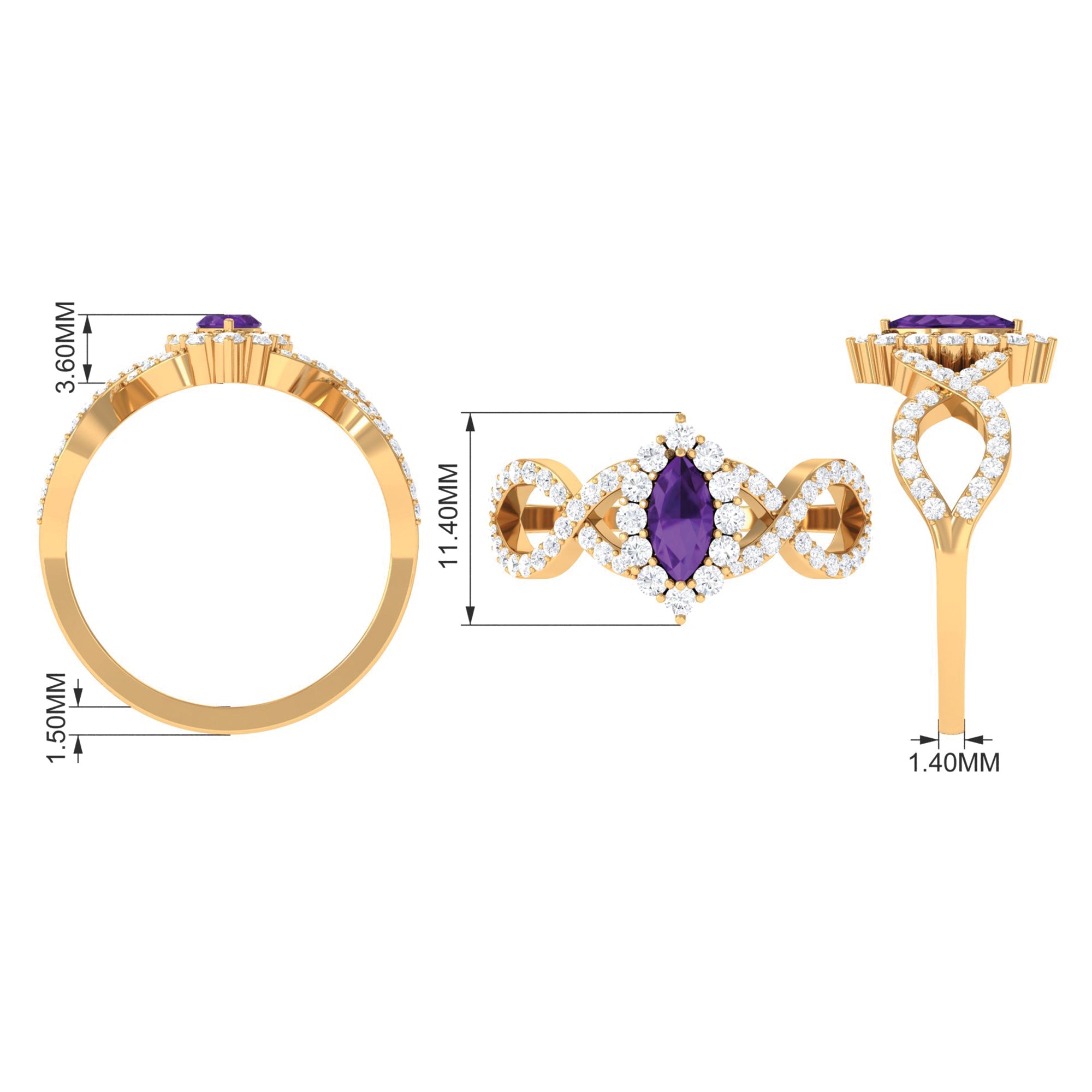 1.50 CT Marquise Amethyst and Moissanite Crossover Engagement Ring Amethyst - ( AAA ) - Quality - Rosec Jewels