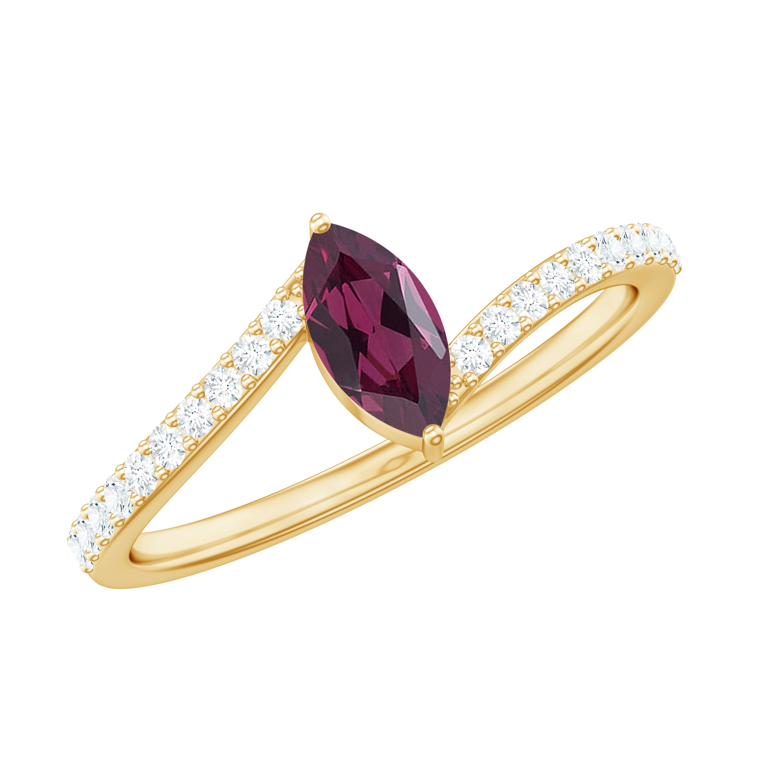 0.75 CT Bypass Rhodolite Minimal Ring with Diamond Accent Rhodolite - ( AAA ) - Quality - Rosec Jewels