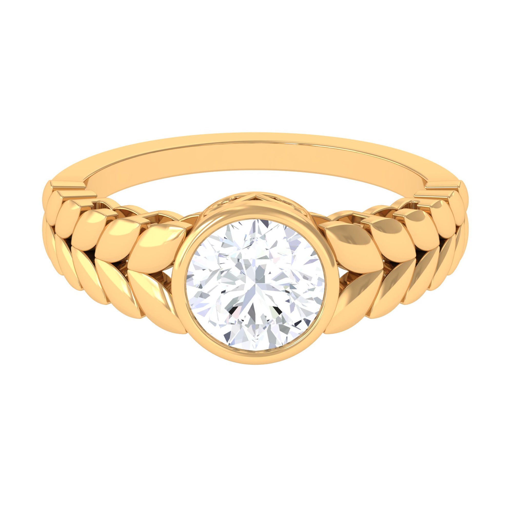 Bezel Set Zircon Gold Leaf Engagement Ring Zircon - ( AAAA ) - Quality - Rosec Jewels