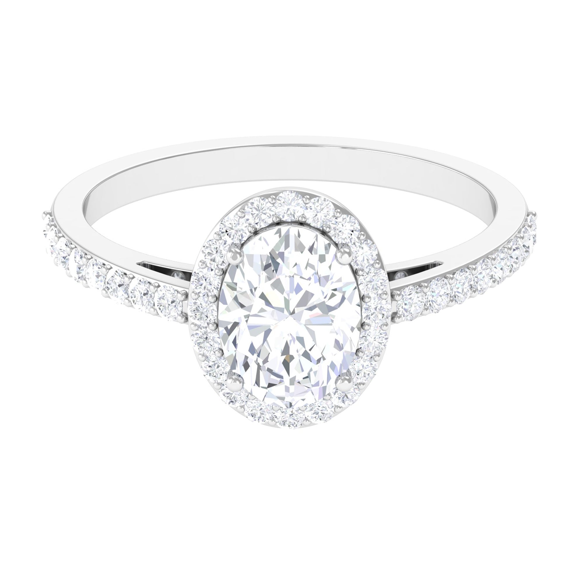 2.75 CT Simple Zircon Oval Engagement Ring with Halo Zircon - ( AAAA ) - Quality - Rosec Jewels