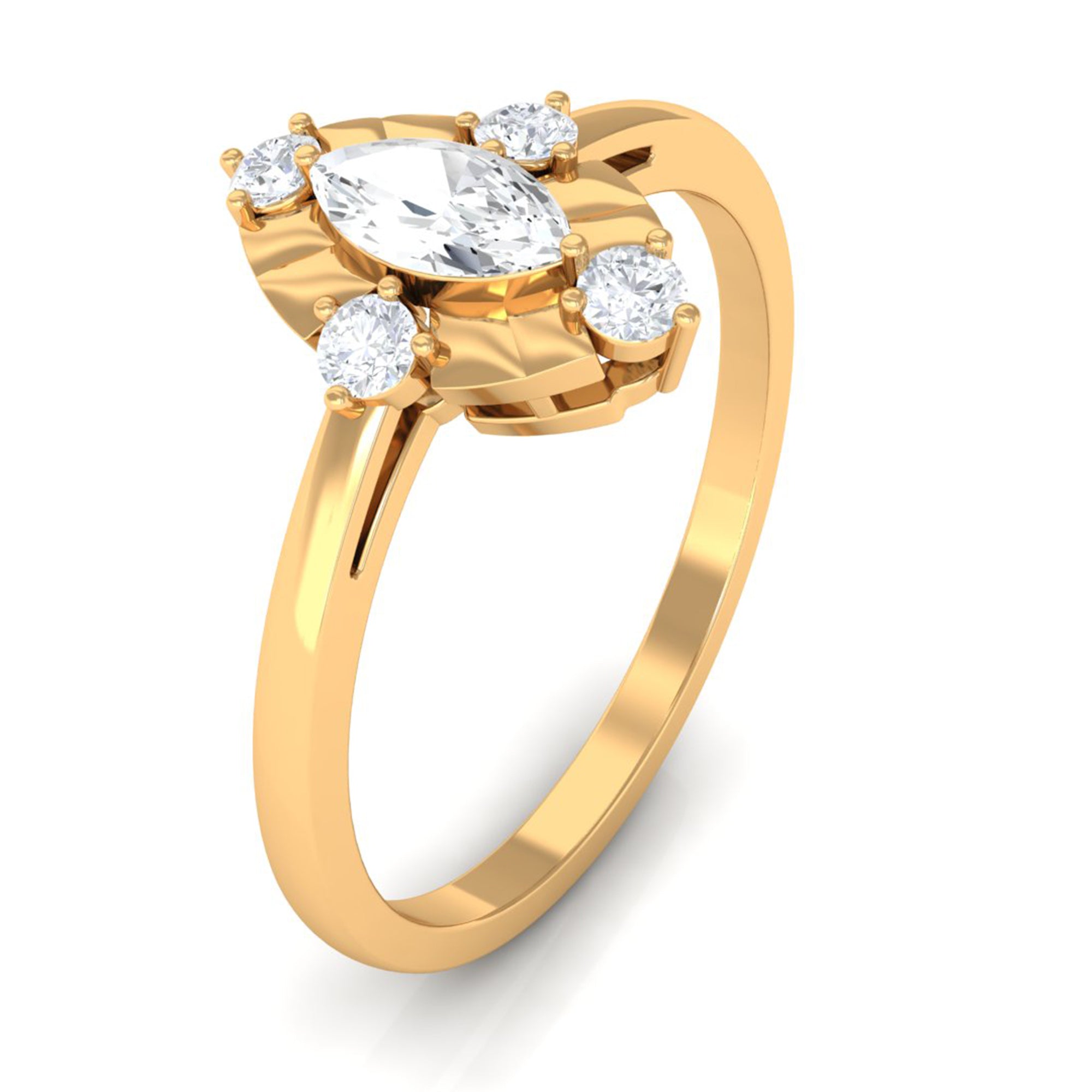 1/2 CT Marquise Zircon Engagement Ring in Gold Textured Zircon - ( AAAA ) - Quality - Rosec Jewels