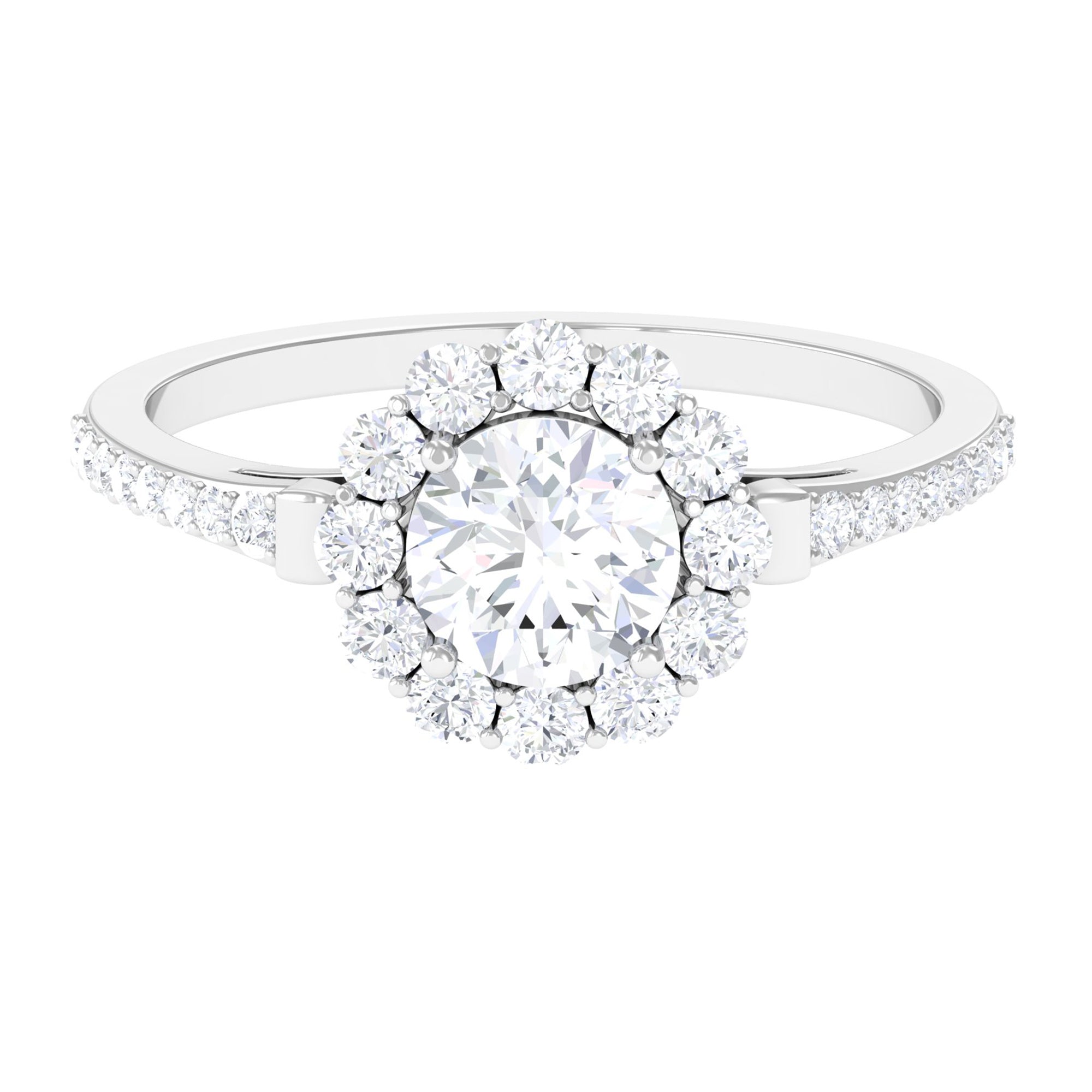 1.75 CT Round Zircon Halo Engagement Ring in Gold Zircon - ( AAAA ) - Quality - Rosec Jewels