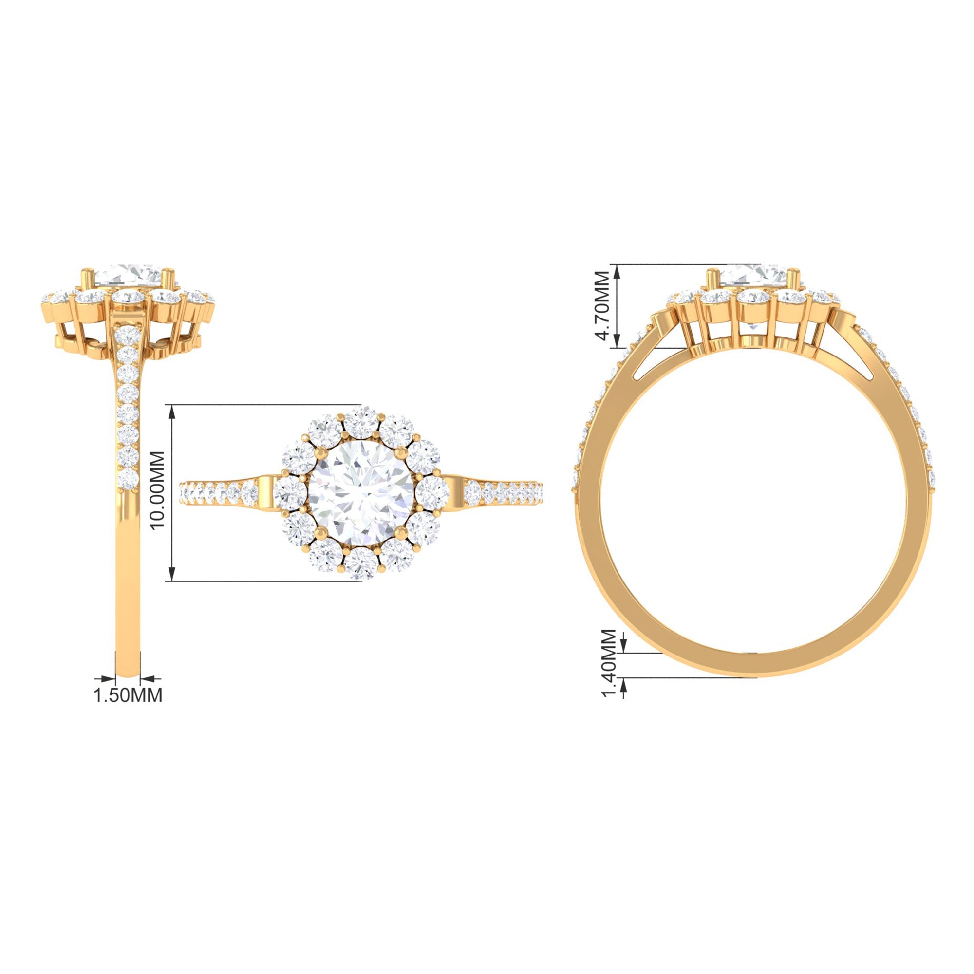 1.75 CT Round Zircon Halo Engagement Ring in Gold Zircon - ( AAAA ) - Quality - Rosec Jewels