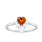 Prong Set Created Orange Sapphire Heart Ring with Diamond Lab Created Orange Sapphire - ( AAAA ) - Quality - Rosec Jewels