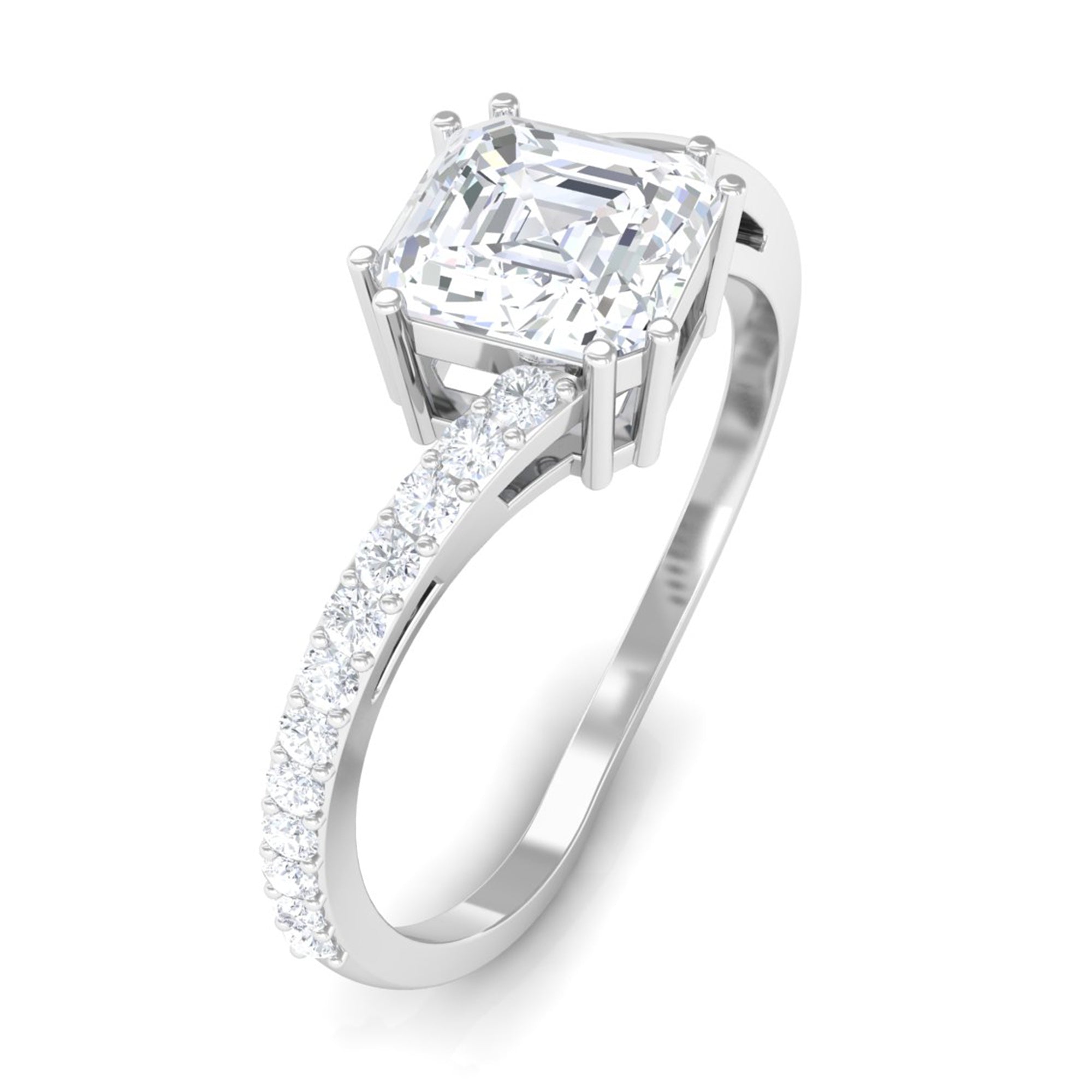 1.75 CT Asscher Cut Solitaire Zircon Bypass Engagement Ring Zircon - ( AAAA ) - Quality - Rosec Jewels