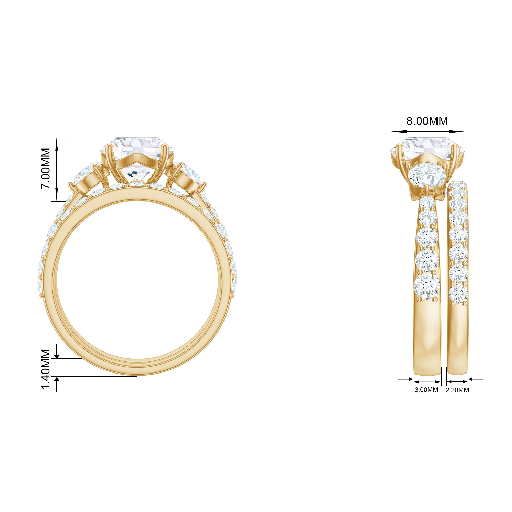 4.50 CT Round Moissanite Bridal Ring Set in Gold Moissanite - ( D-VS1 ) - Color and Clarity - Rosec Jewels