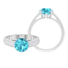 8 MM Round Shape Swiss Blue Topaz Solitaire Ring with Diamond Swiss Blue Topaz - ( AAA ) - Quality - Rosec Jewels