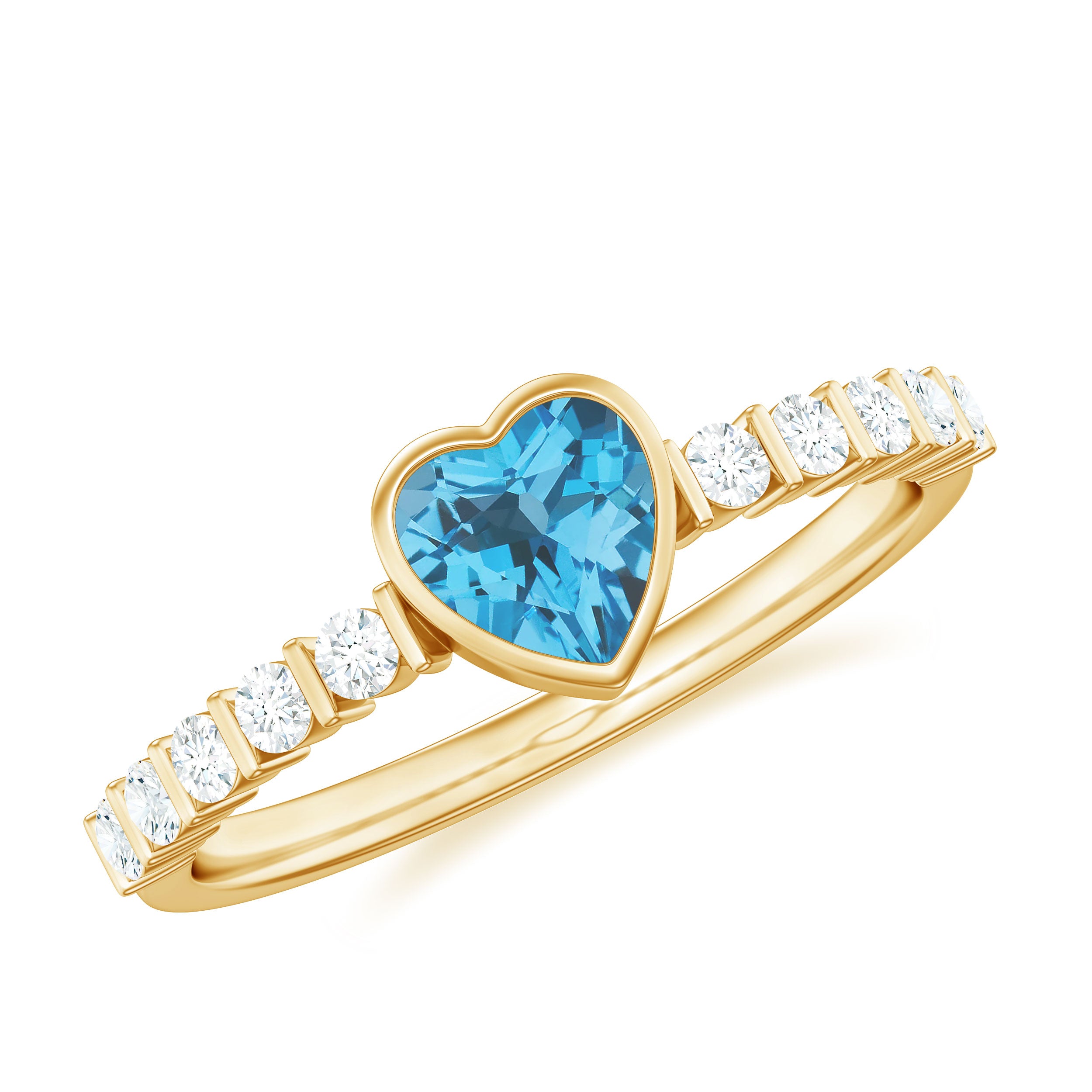 Heart Shape Swiss Blue Topaz Engagement Ring with Diamond in Bezel Setting Swiss Blue Topaz - ( AAA ) - Quality - Rosec Jewels