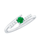 Minimal Round Emerald and Diamond Bypass Promise Ring Emerald - ( AAA ) - Quality - Rosec Jewels