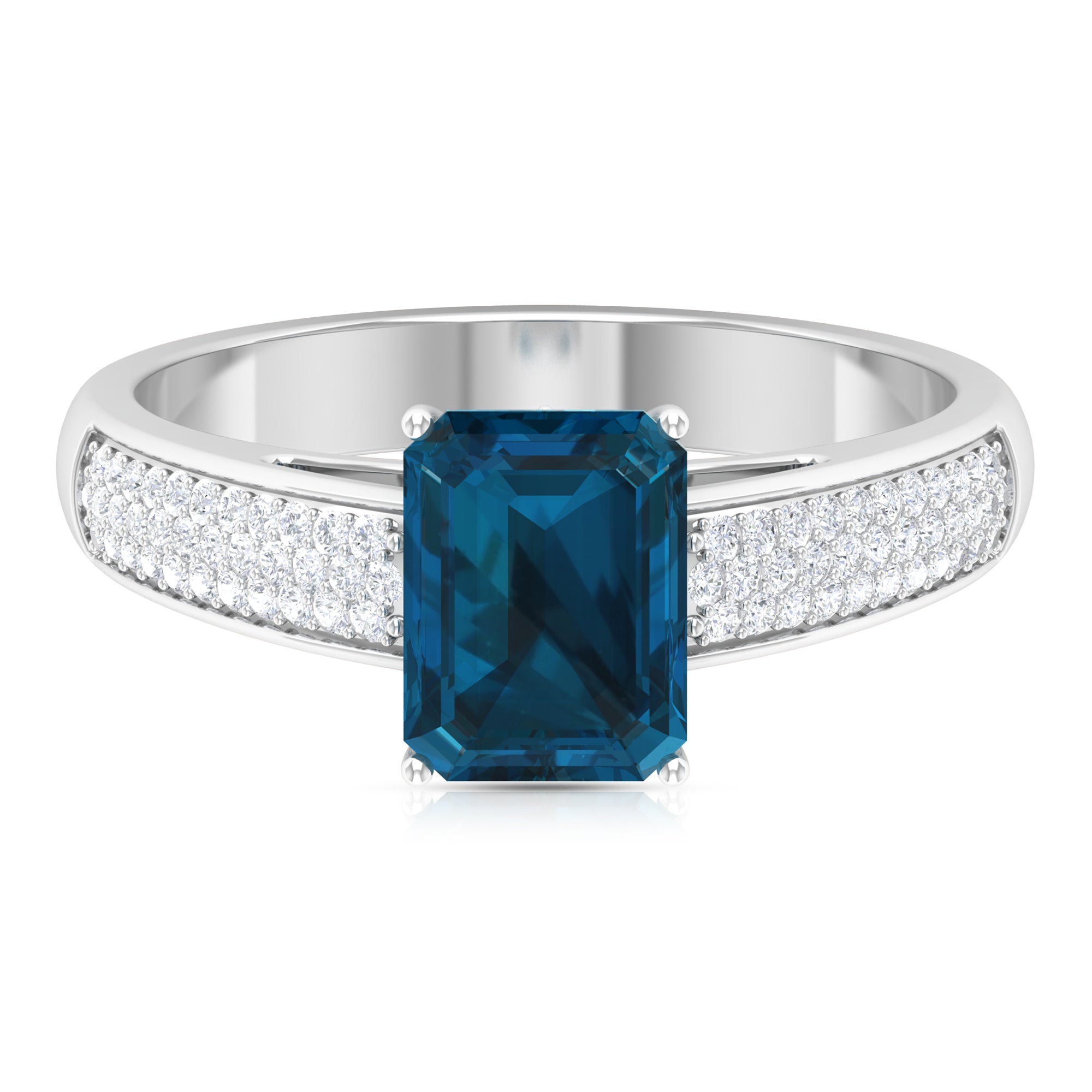 2 CT Solitaire London Blue Topaz and Diamond Ring with Hidden Halo London Blue Topaz - ( AAA ) - Quality - Rosec Jewels