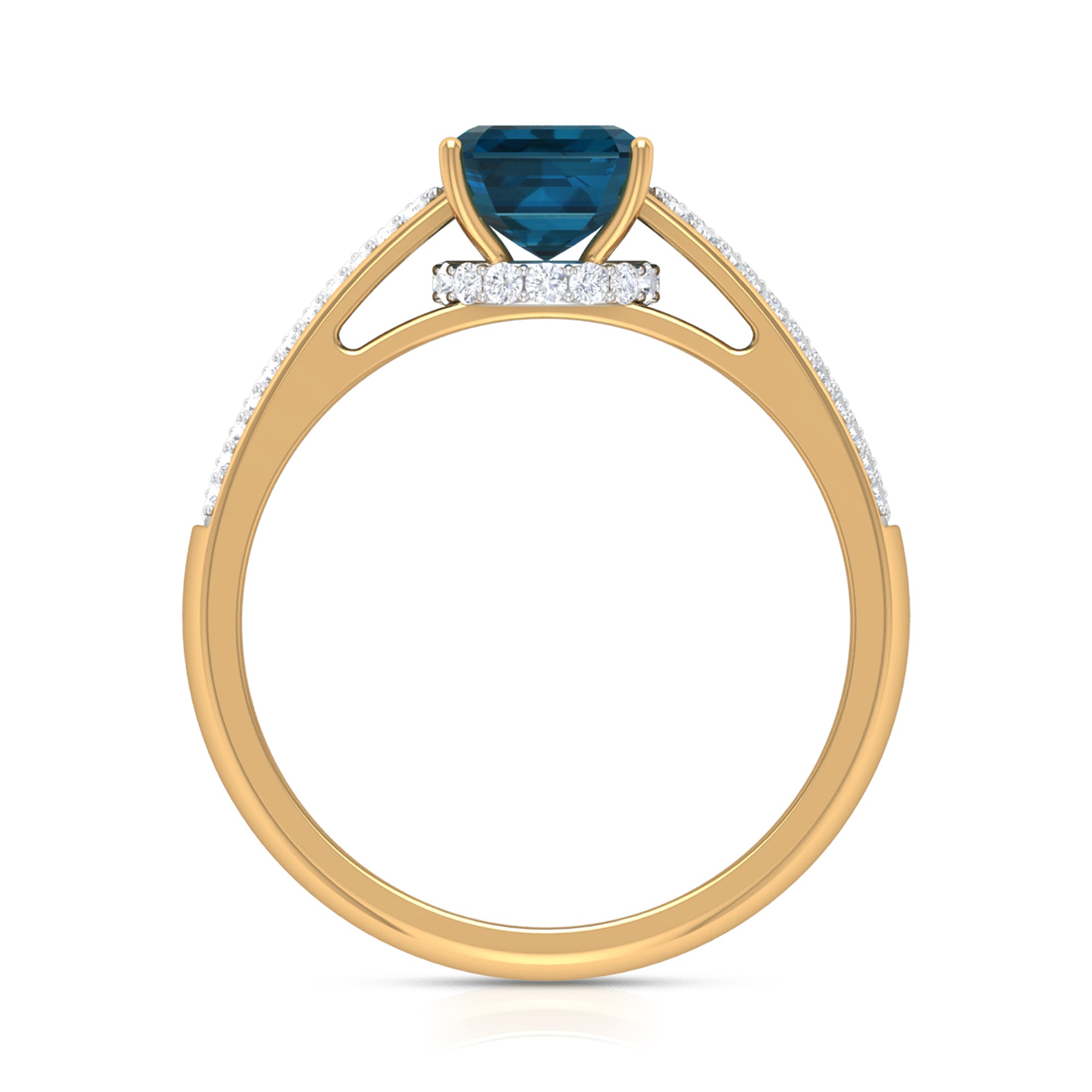 2 CT Solitaire London Blue Topaz and Diamond Ring with Hidden Halo London Blue Topaz - ( AAA ) - Quality - Rosec Jewels