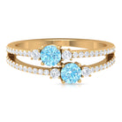 1 CT Aquamarine and Diamond Anniversary Double Band Ring Aquamarine - ( AAA ) - Quality - Rosec Jewels