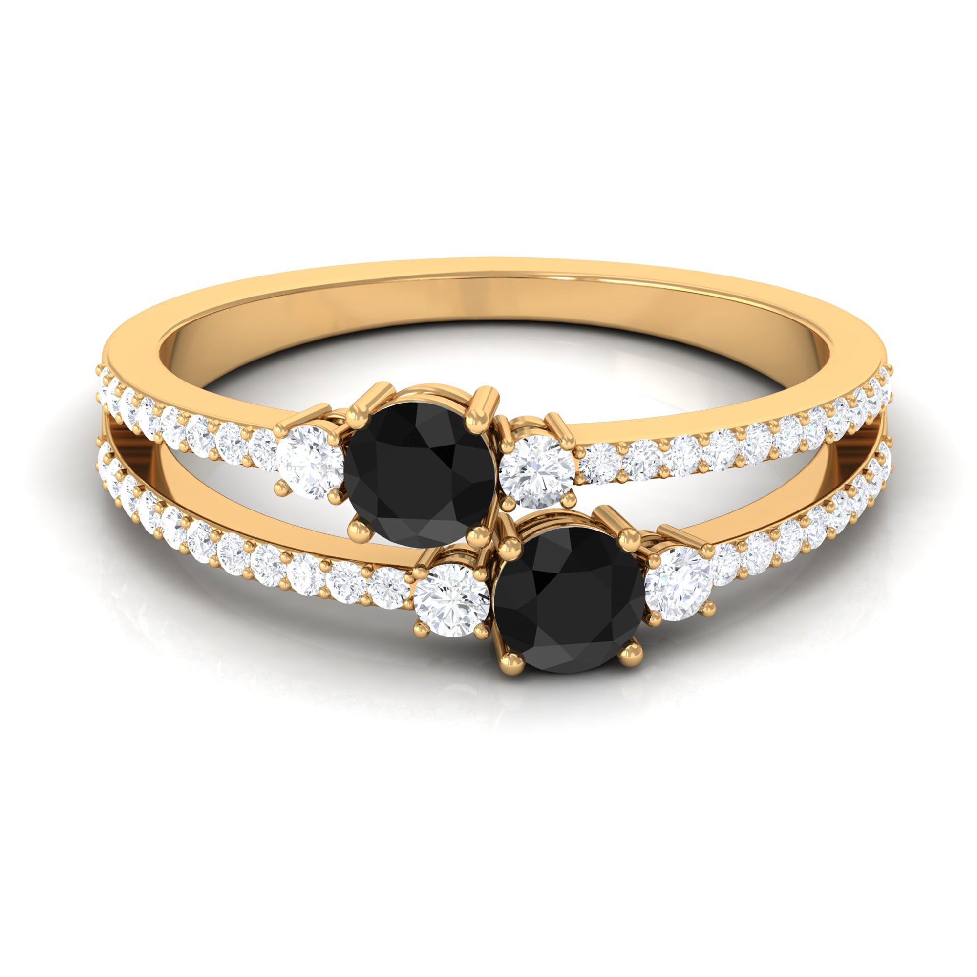 1 CT Black Onyx and Diamond Anniversary Double Band Ring Black Onyx - ( AAA ) - Quality - Rosec Jewels