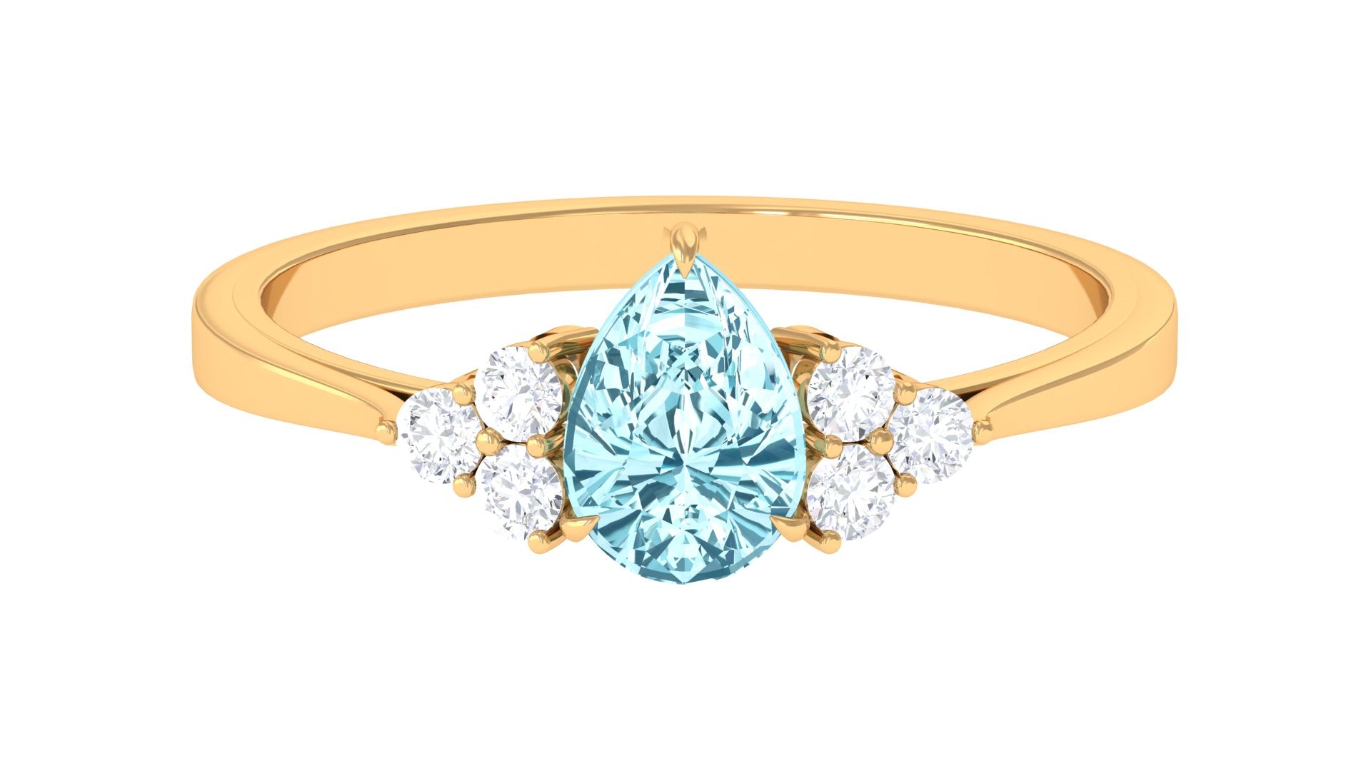 3/4 CT Aquamarine Solitaire Engagement Ring with Diamond Trio Aquamarine - ( AAA ) - Quality - Rosec Jewels