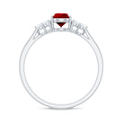 Pear Shaped Lab Grown Ruby Solitaire Ring with Diamond Trio Lab Created Ruby - ( AAAA ) - Quality - Rosec Jewels