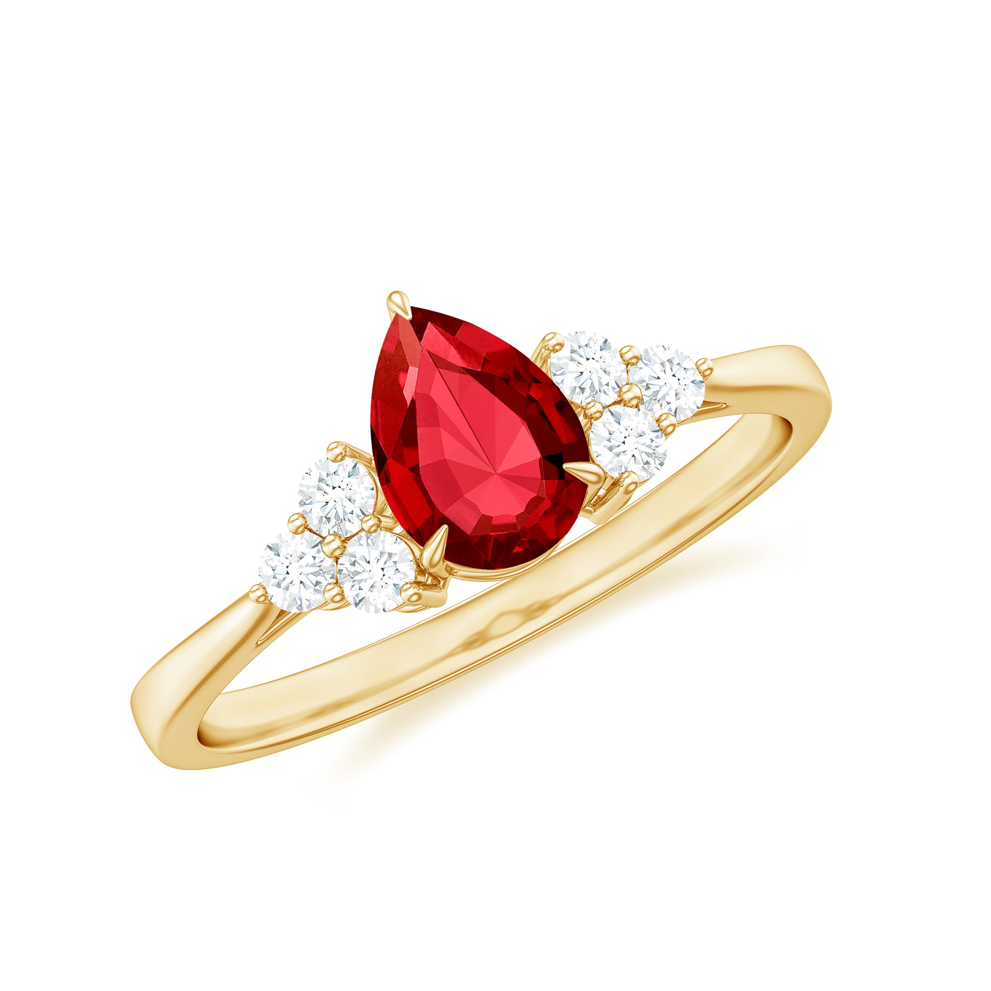 Pear Shaped Lab Grown Ruby Solitaire Ring with Diamond Trio Lab Created Ruby - ( AAAA ) - Quality - Rosec Jewels