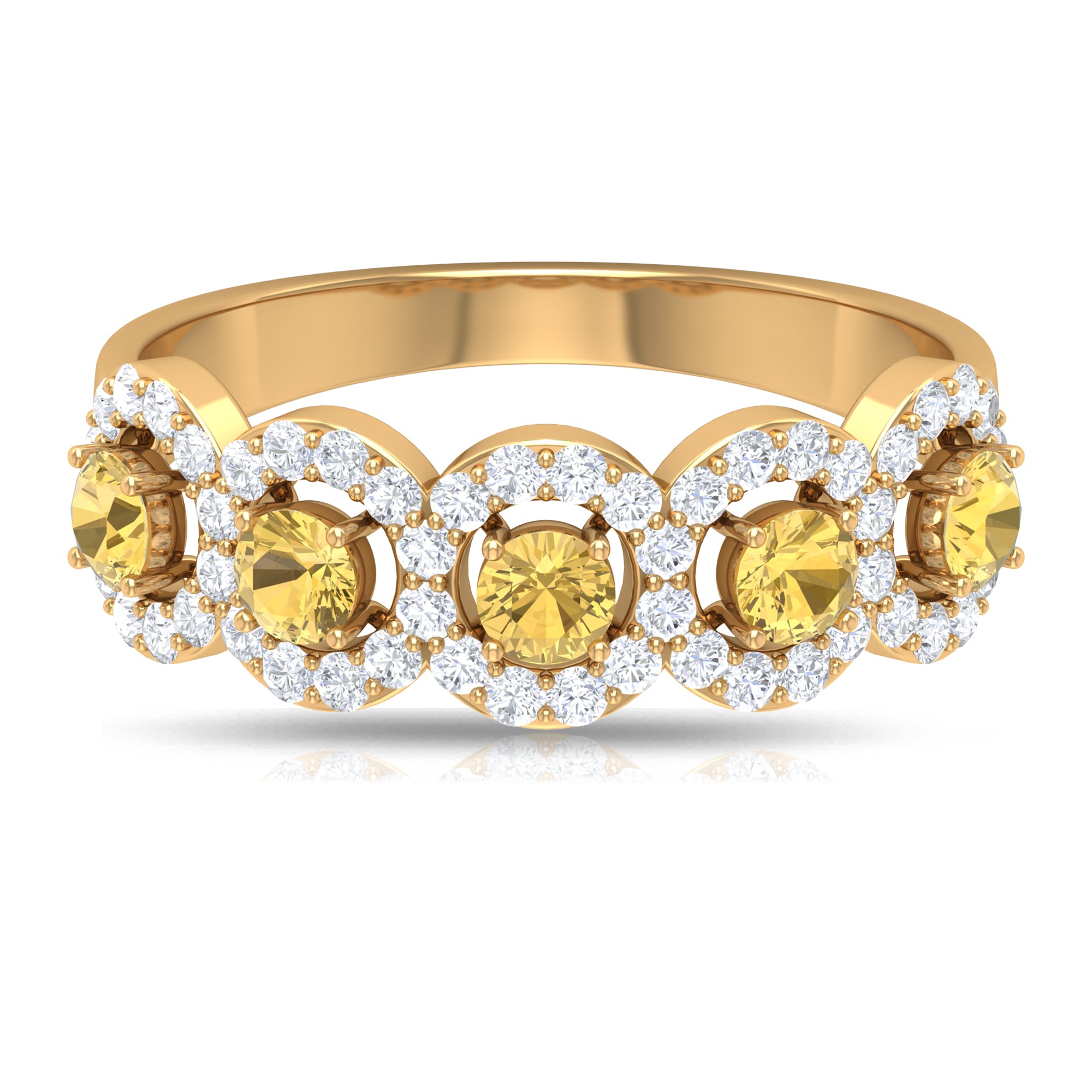 Certified Citrine and Diamond Classic Halo Half Eternity Band Ring Citrine - ( AAA ) - Quality - Rosec Jewels