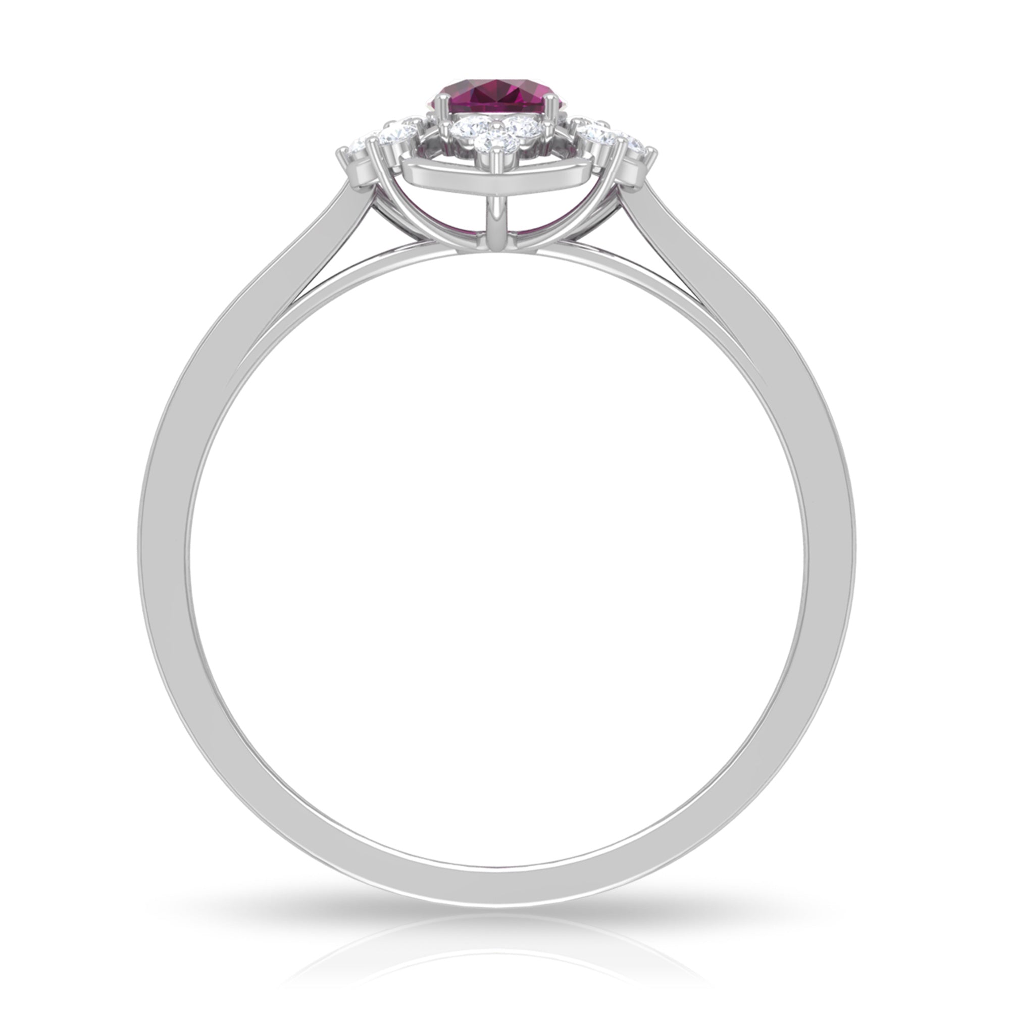 Vintage Style Rhodolite and Diamond Flower Engagement Ring Rhodolite - ( AAA ) - Quality - Rosec Jewels