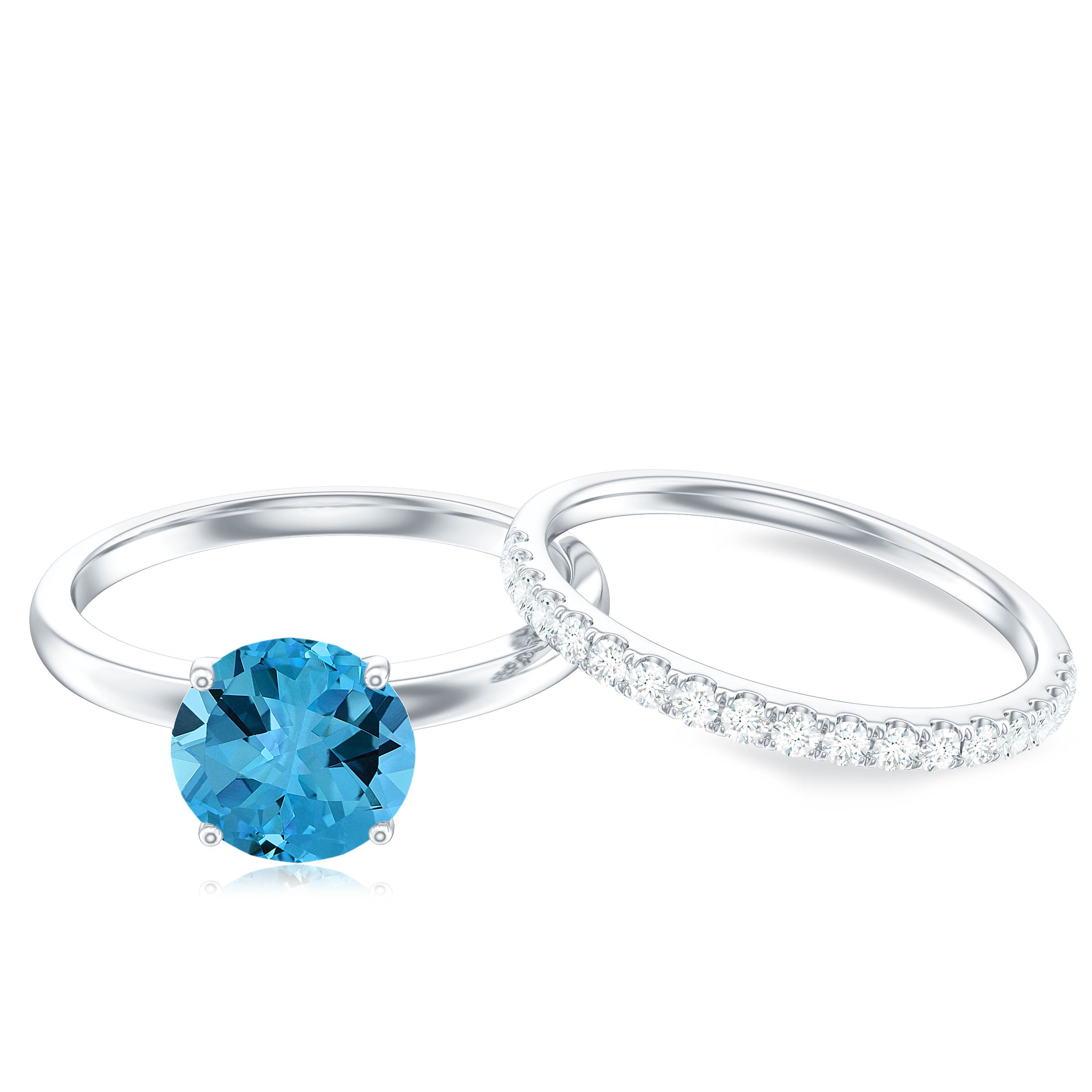 2 CT Swiss Blue Topaz Solitaire Bridal Ring Set with Diamond Swiss Blue Topaz - ( AAA ) - Quality - Rosec Jewels