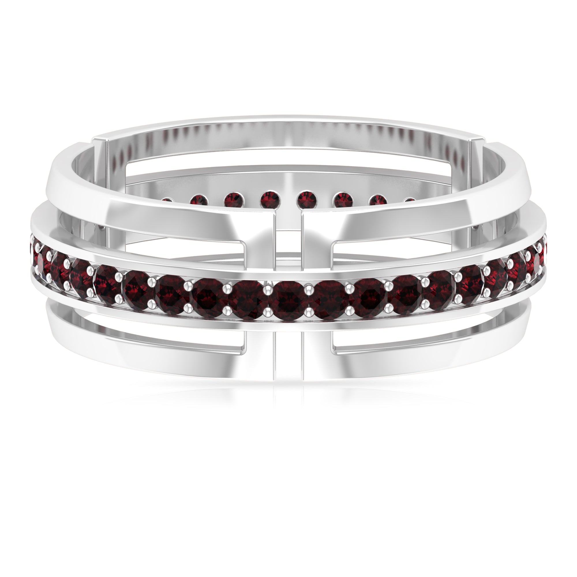 Gold Wedding Band for Men with 1.25 CT Garnet in Pinpoint Setting Garnet - ( AAA ) - Quality - Rosec Jewels