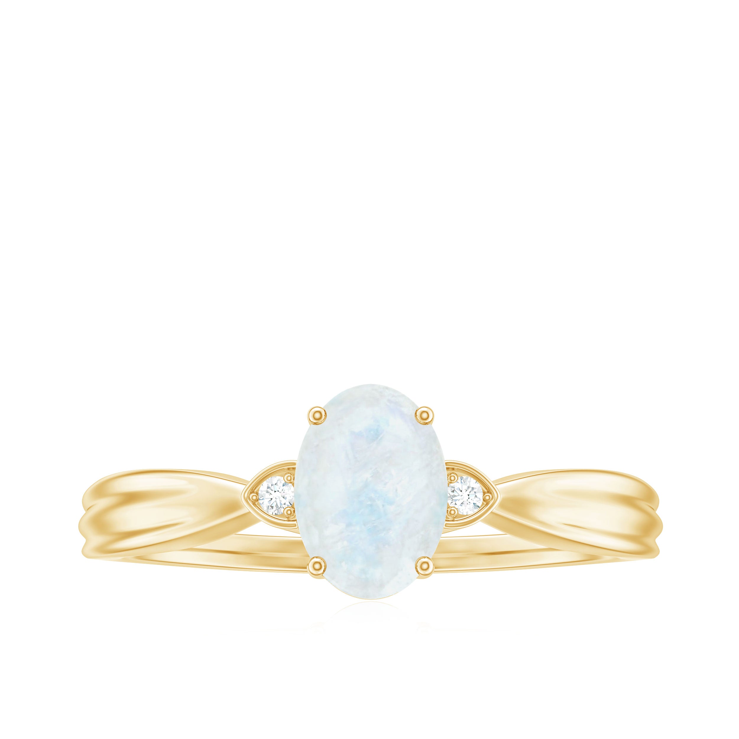 1 CT Oval Cut Moonstone Solitaire Ring with Diamond Moonstone - ( AAA ) - Quality - Rosec Jewels