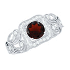 0.75 CT Garnet and Diamond Art Deco Engagement Ring with Milgrain Details Garnet - ( AAA ) - Quality - Rosec Jewels