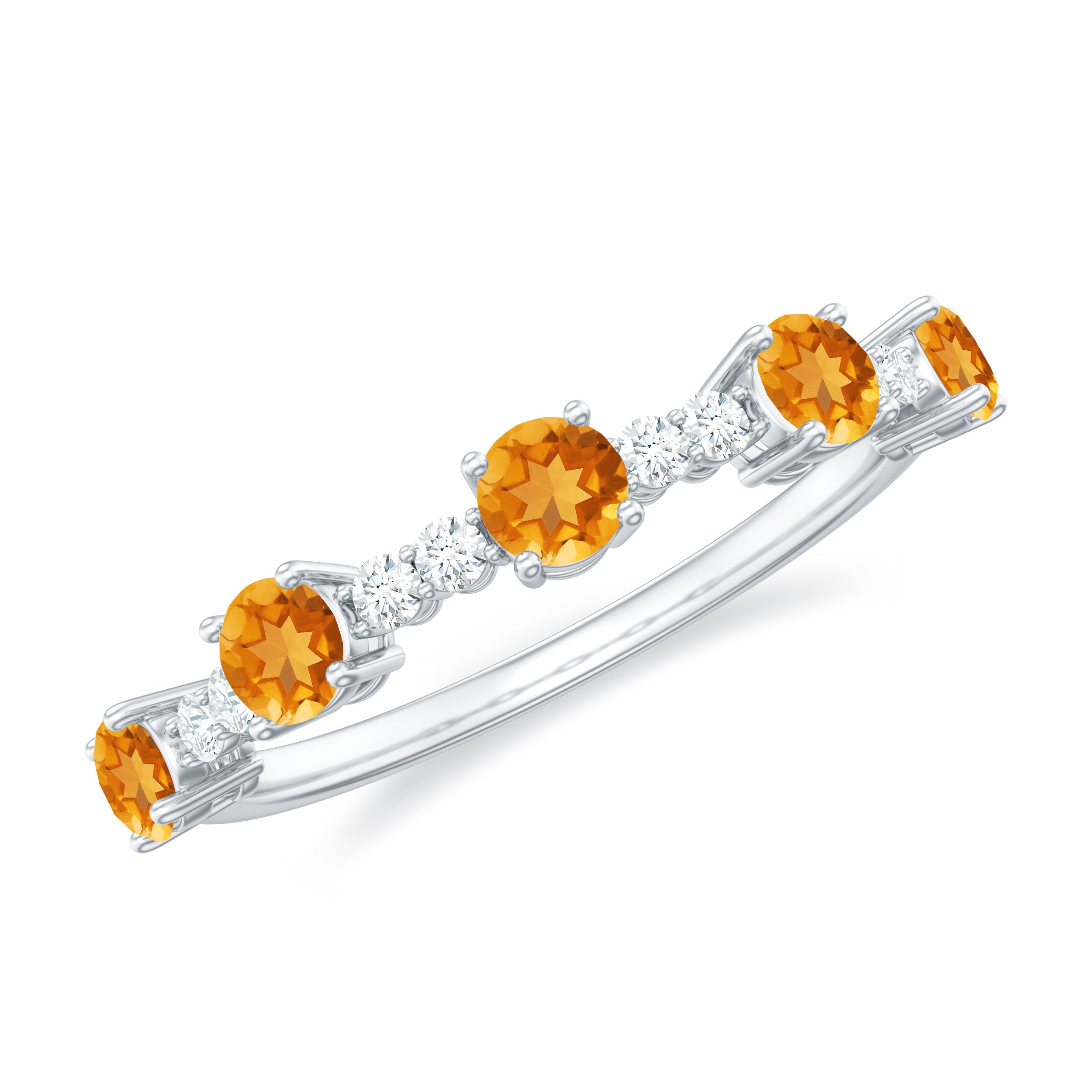 3/4 CT Citrine and Diamond Minimal Stackable Gold Ring Citrine - ( AAA ) - Quality - Rosec Jewels