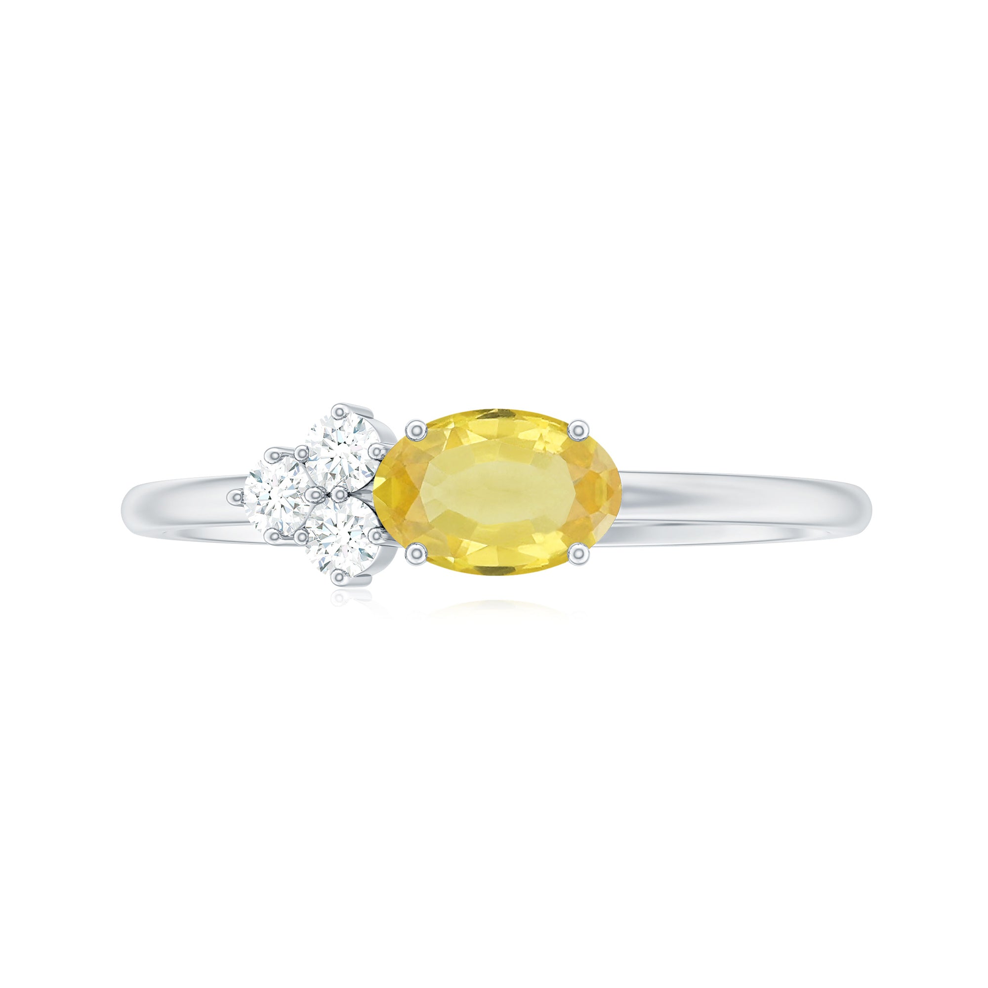 Oval Cut Yellow Sapphire Promise Ring with Diamond Trio Yellow Sapphire - ( AAA ) - Quality - Rosec Jewels