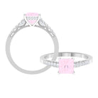 1.25 CT Solitaire Rose Quartz and Diamond Side Stone Ring Rose Quartz - ( AAA ) - Quality - Rosec Jewels