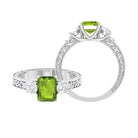 Octagon Cut Peridot Engagement Ring with Moissanite Peridot - ( AAA ) - Quality - Rosec Jewels