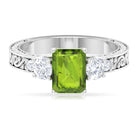 Octagon Cut Peridot Engagement Ring with Moissanite Peridot - ( AAA ) - Quality - Rosec Jewels