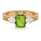 Octagon Cut Peridot Engagement Ring with Moissanite Peridot - ( AAA ) - Quality - Rosec Jewels