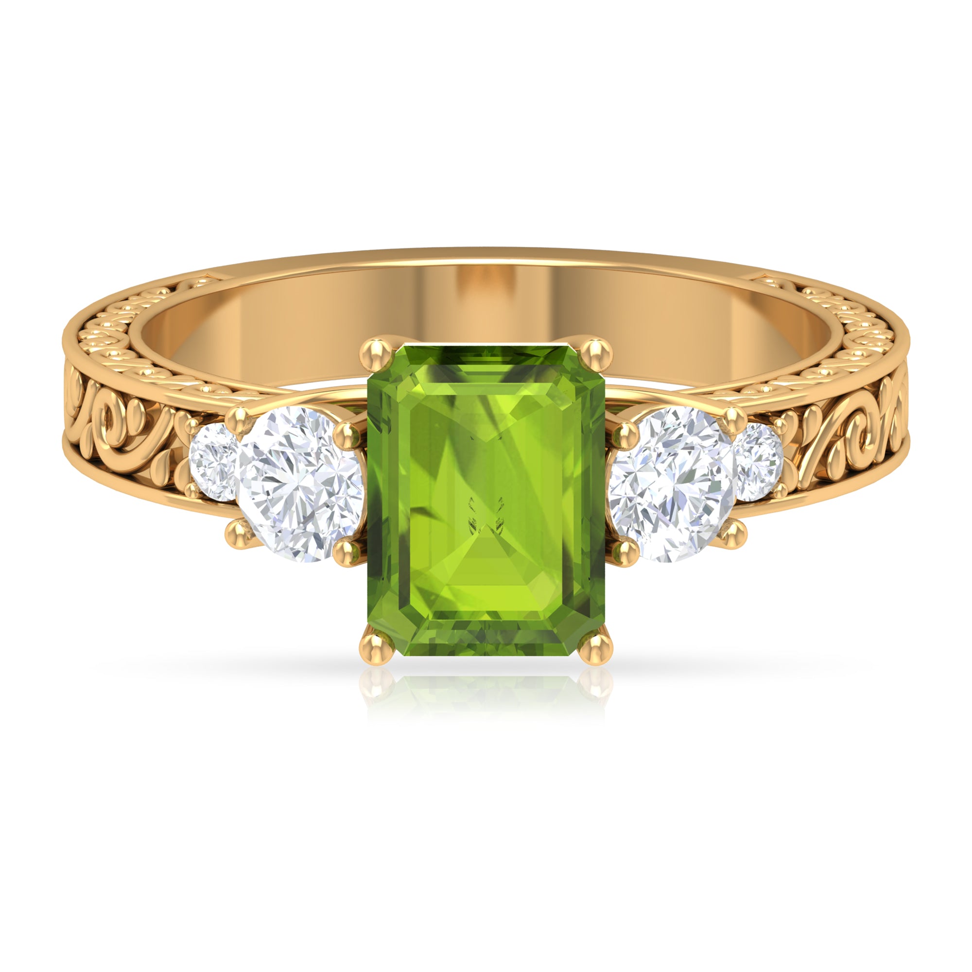 Octagon Cut Peridot Engagement Ring with Moissanite Peridot - ( AAA ) - Quality - Rosec Jewels