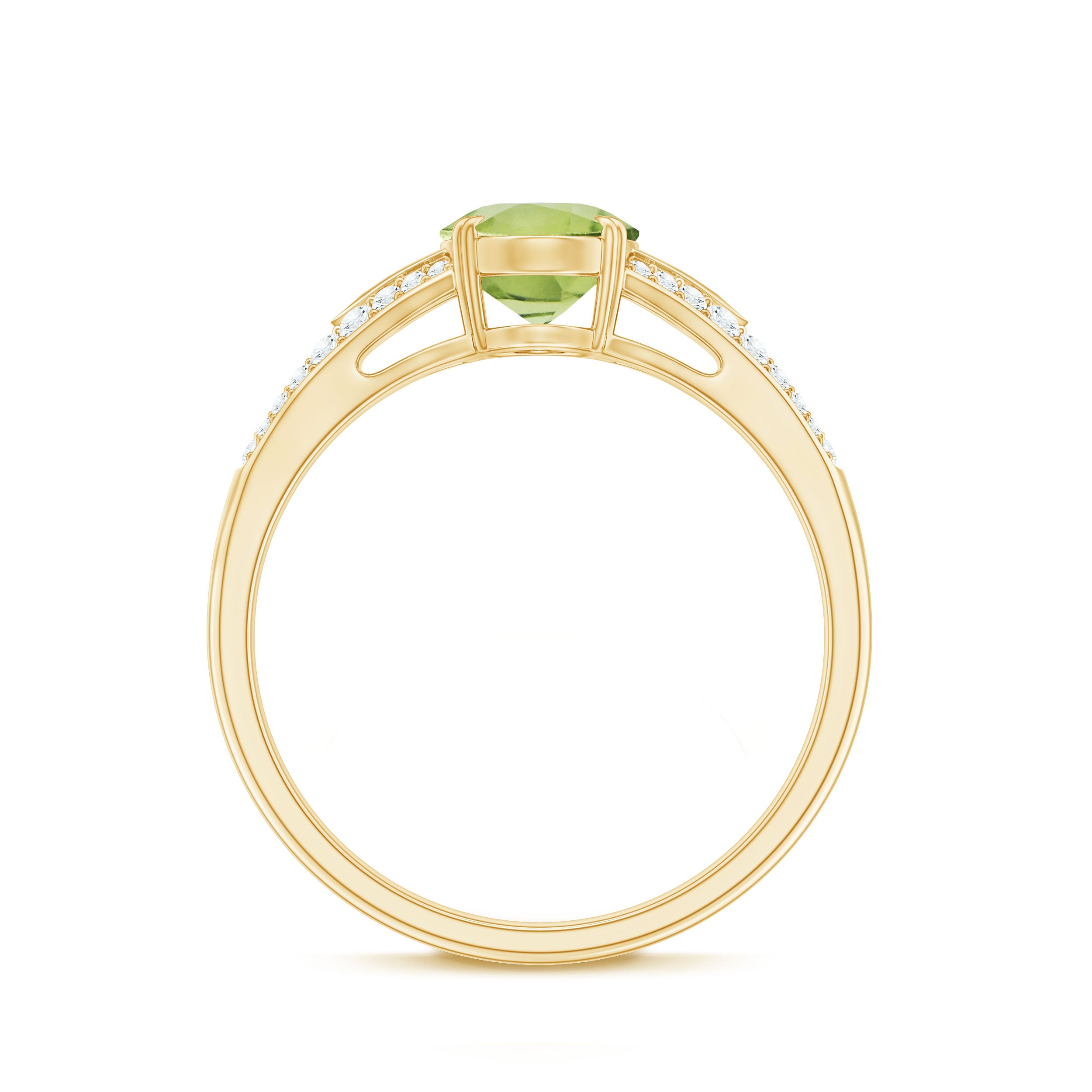 1.25 CT Peridot Solitaire Engagement Ring with Diamond Accent Peridot - ( AAA ) - Quality - Rosec Jewels