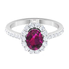 2.75 CT Oval Shape Solitaire Rhodolite and Moissanite Accent Engagement Ring Rhodolite - ( AAA ) - Quality - Rosec Jewels