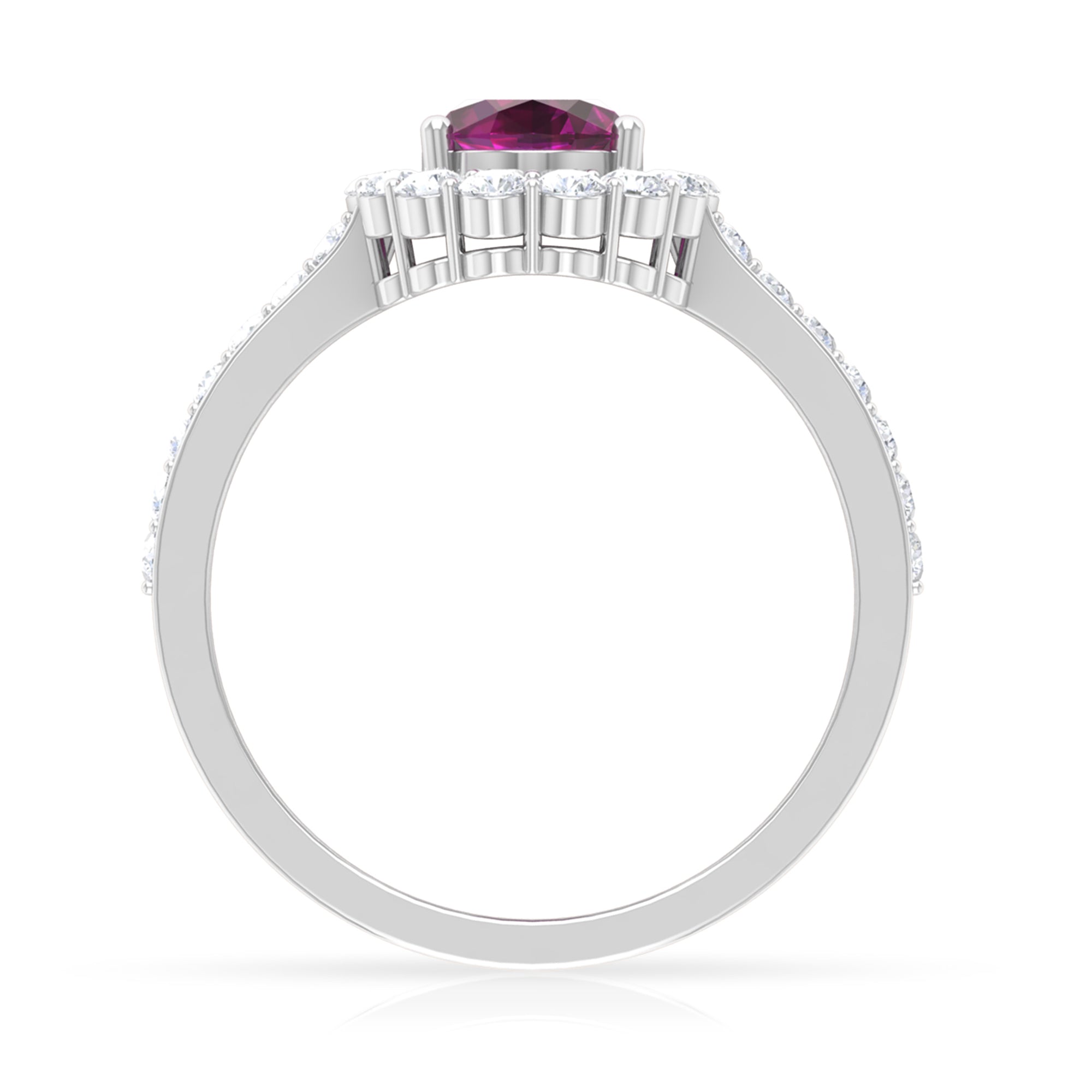 2.75 CT Oval Shape Solitaire Rhodolite and Moissanite Accent Engagement Ring Rhodolite - ( AAA ) - Quality - Rosec Jewels