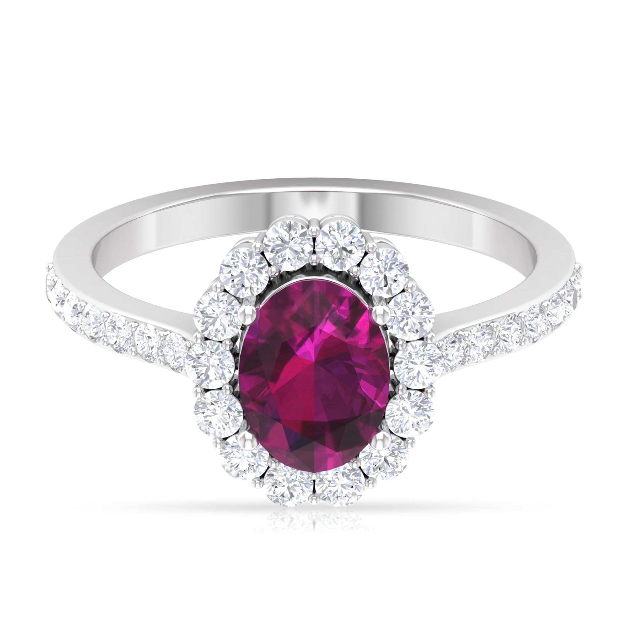 2.75 CT Oval Shape Solitaire Rhodolite and Moissanite Accent Engagement Ring Rhodolite - ( AAA ) - Quality - Rosec Jewels