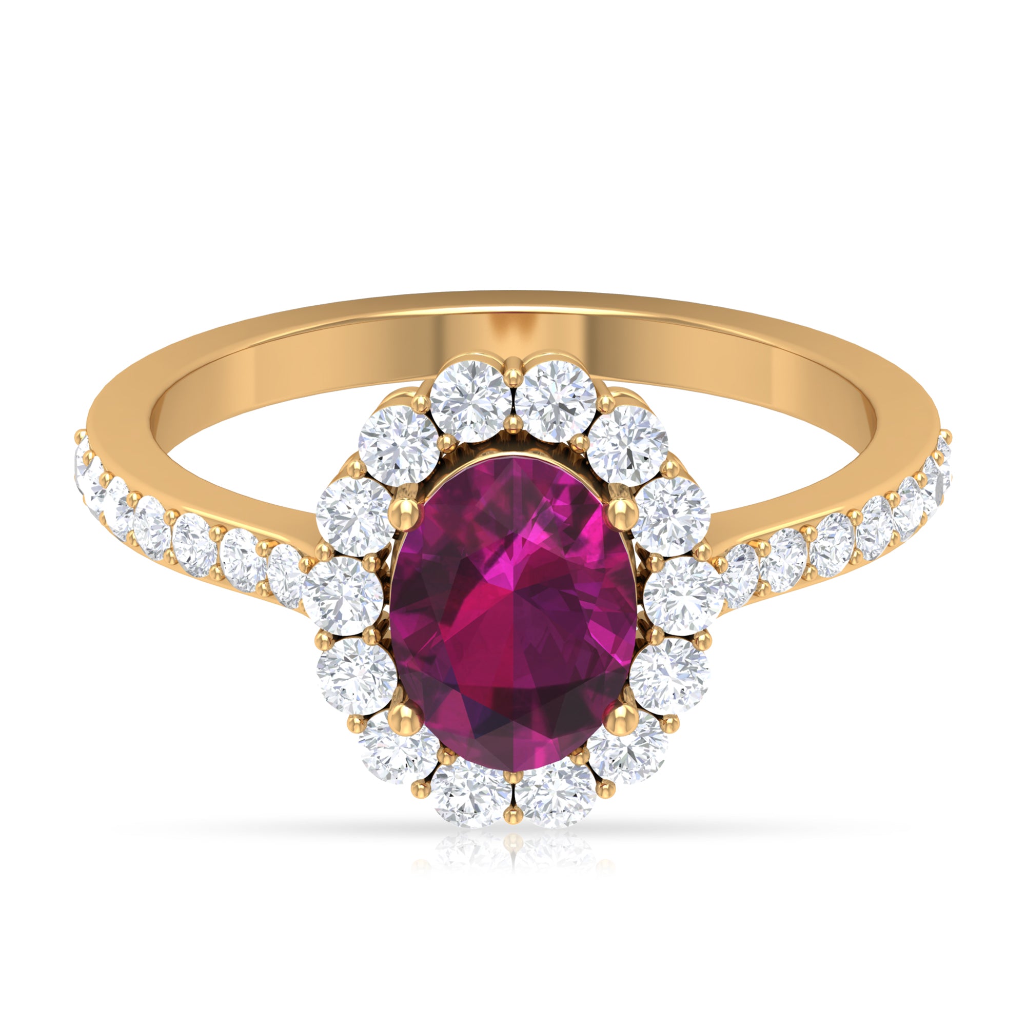 2.75 CT Oval Shape Solitaire Rhodolite and Moissanite Accent Engagement Ring Rhodolite - ( AAA ) - Quality - Rosec Jewels